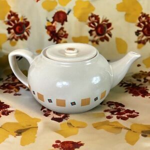 Vintage Teapot Ceramic Tea Pot Hand Painted Kettle Art Artwork Liz Claiborne Tan